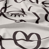 Abstract Faces Black Off-White  Line Art Boho Cotton Duvet Cover Set CARA
