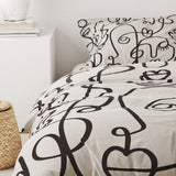 Abstract Faces Black Off-White  Line Art Boho Cotton Duvet Cover Set CARA