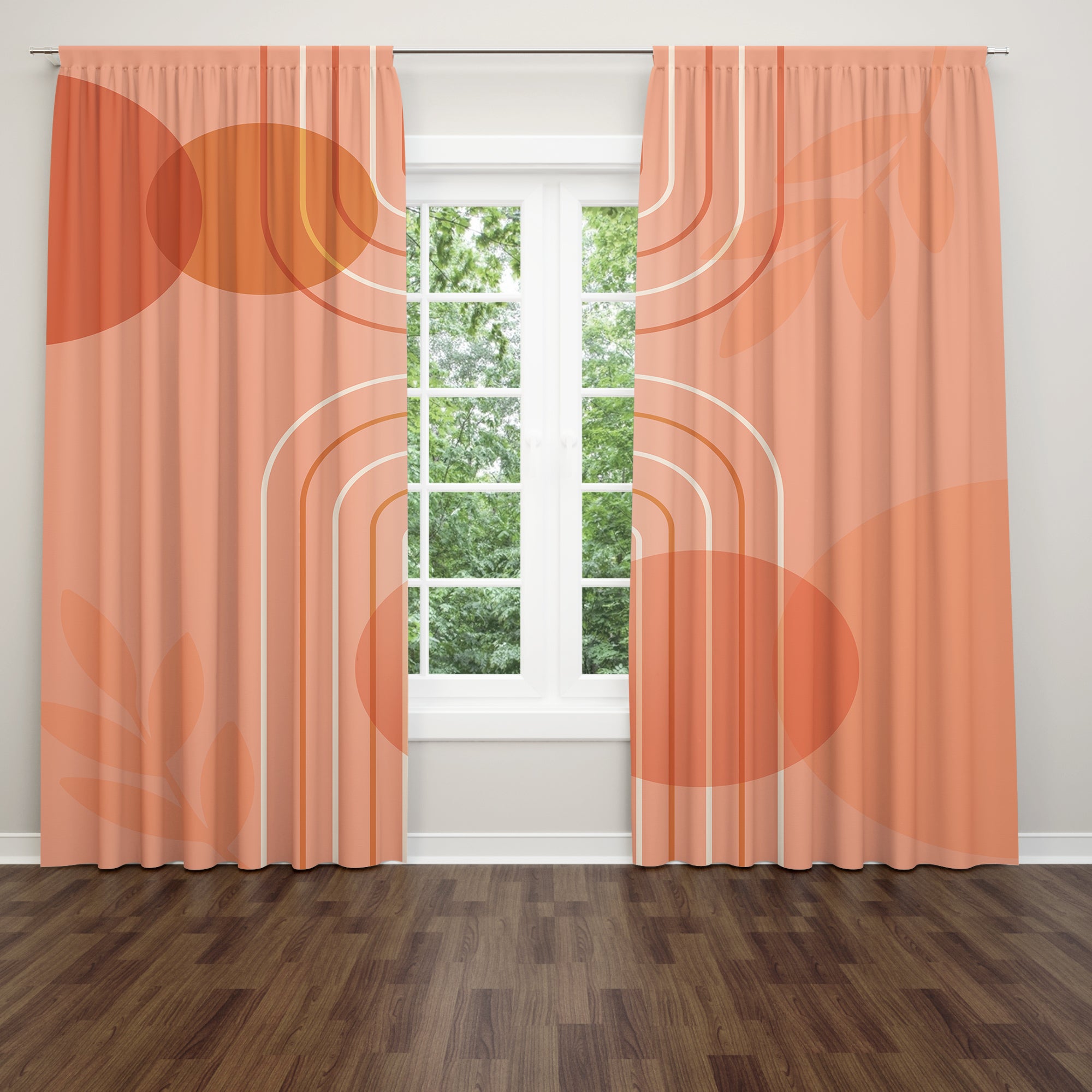 Mid Century Modern Salmon Pink Blackout Window Curtains CLARA - 2 Panels - Nursery Curtains