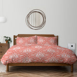 Damask Hares Coral Pink Cotton Duvet Cover Set CORAL