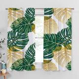 Green Gold White Monstera Leaves Tropical Blackout Window Curtains KAUAI - 2 Panels