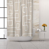 Mid Century Modern Abstract Minimalist Beige White Shower Curtain DANA