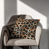 Hand Drawn Brown Black Beige Retro Floral Throw Pillow Cover ELSIE