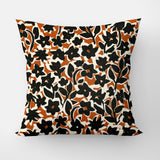 Hand Drawn Brown Black Beige Retro Floral Throw Pillow Cover ELSIE