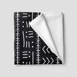 African Black White Ethnic Mudcloth Fleece Throw Blanket ADISA