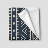 African Navy Blue White Ethnic Mudcloth Fleece Throw Blanket ENAM