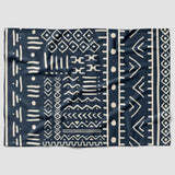 African Navy Blue White Ethnic Mudcloth Fleece Throw Blanket ENAM