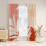 Abstract Leaves Pink Red Beige Botanic Tropical Blackout Window Curtains HAMA - 2 Panels
