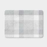 Gray White Checkered Tartan Rustic Farmhouse Bath Mat DAKOTA