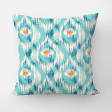 Peacock Feathers Ikat Print Orange Teal Blue Throw Pillow Cover HADI