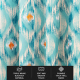 Peacock Feathers Ikat Print Orange Teal Blue Blackout Window Curtain HADI