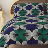 African Kitenge Navy Blue Green Ethnic Cotton Duvet Cover Set HADIZA