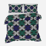 African Kitenge Navy Blue Green Ethnic Cotton Duvet Cover Set HADIZA