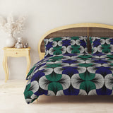 African Kitenge Navy Blue Green Ethnic Cotton Duvet Cover Set HADIZA