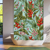Green Leaves And Red Flowers Tropical Shower Curtain HELICONIA