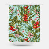 Green Leaves And Red Flowers Tropical Shower Curtain HELICONIA