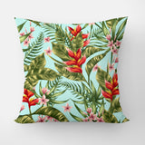 Green Leaves And Red Flowers Tropical Throw Pillow Cover HELICONIA