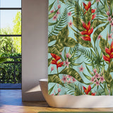 Green Leaves And Red Flowers Tropical Shower Curtain HELICONIA