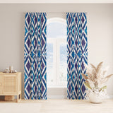 Abstract Blue Indigo Ikat Blackout Window Curtain OCEAN