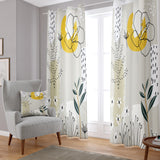 Botanical Beige Yellow Retro Floral Blackout Window Curtain JOLENE