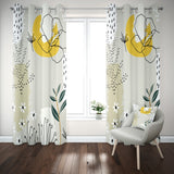 Botanical Beige Yellow Retro Floral Blackout Window Curtain JOLENE