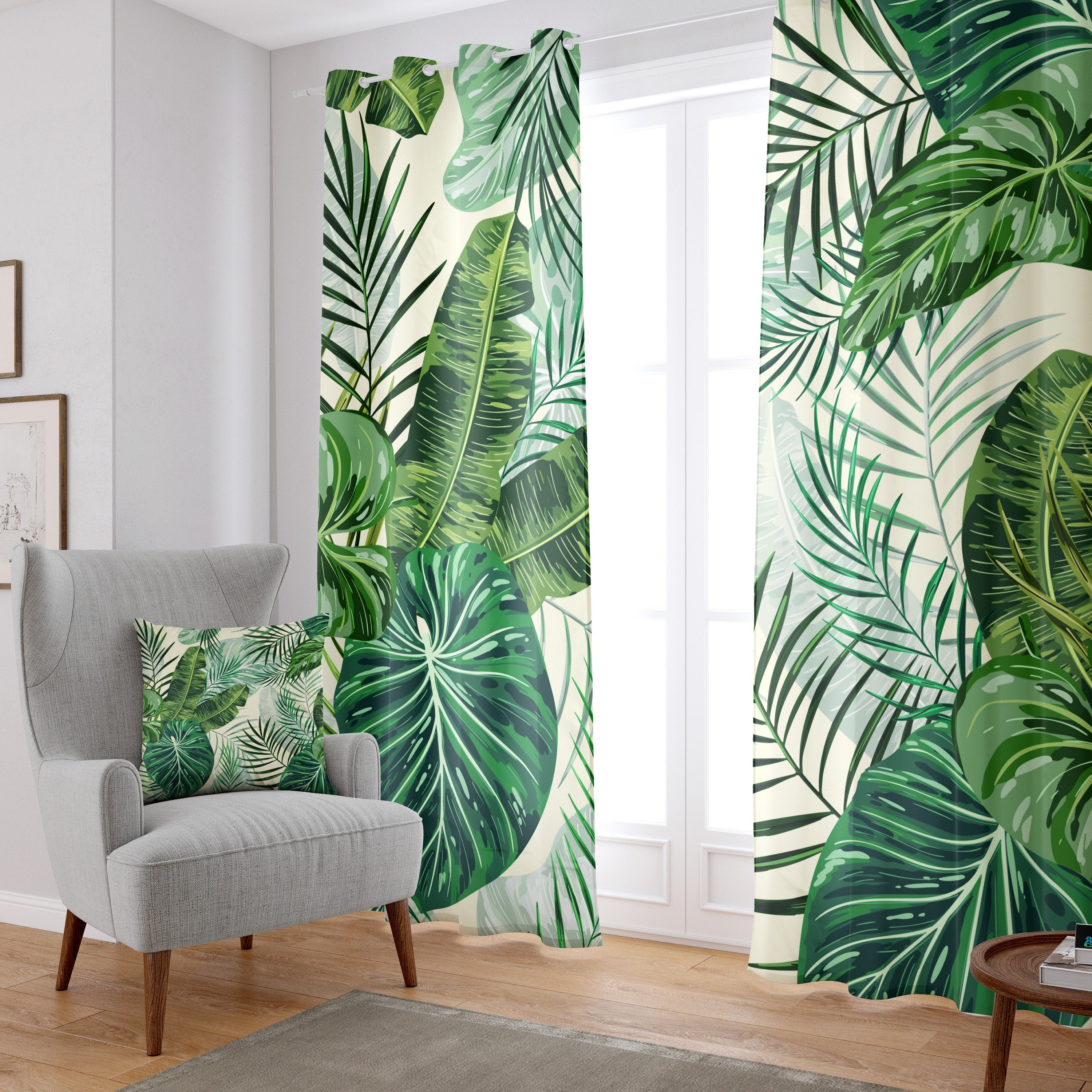 Green Plants Leaves Tropical Blackout Window Curtains DOMINICA - 2 Pan