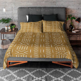 African Mudcloth Print Mustard Yellow Cotton Duvet Cover Set SADE