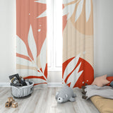 Abstract Leaves Pink Red Beige Botanic Tropical Blackout Window Curtains HAMA - 2 Panels