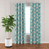 Peacock Feathers Ikat Print Orange Teal Blue Blackout Window Curtain HADI