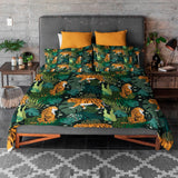 Tigers And Leaves Boho Jungle Tropical Cotton Duvet Cover Set KENDARI
