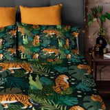 Tigers And Leaves Boho Jungle Tropical Cotton Duvet Cover Set KENDARI