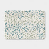 Olive Green Light Blue Branch Botanical Farmhouse Bath Mat ILA