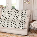 African Black Off-White Ethnic Mudcloth Fleece Throw Blanket IMAMU
