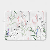 Pastel Tiny Wild Flowers Grasses White Botanical Floral Bath Mat INES