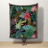 Jungle Animal Jaguar Tropical Cotton Woven Throw Blanket JAGUAR