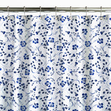 Navy Blue White Periwinkle Flowers Botanical Floral Shower Curtain KARINA