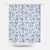 Navy Blue White Periwinkle Flowers Botanical Floral Shower Curtain KARINA