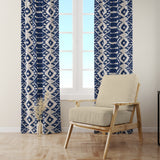 Abstract Wabi Sabi Shibori Japanese Print Blue Blackout Window Curtain KASEEM