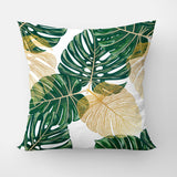 Monstera Leaves Green Gold White Tropical Throw Pillow Cover KAUAI