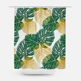 Monstera Leaves Green Gold White Tropical Shower Curtain KAUAI