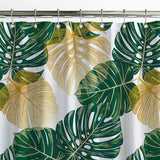 Monstera Leaves Green Gold White Tropical Shower Curtain KAUAI