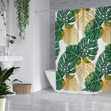Monstera Leaves Green Gold White Tropical Shower Curtain KAUAI