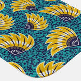 Yellow Teal Blue Floral Ankara African Kitenge Ethnic Bath Mat ANKARA