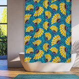 Yellow Teal Blue Floral Ankara African Kitenge Ethnic Shower Curtain ANKARA