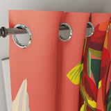 Exotic Flower Green Leaves Orange Tropical Blackout Window Curtains KONA - 2 Panels