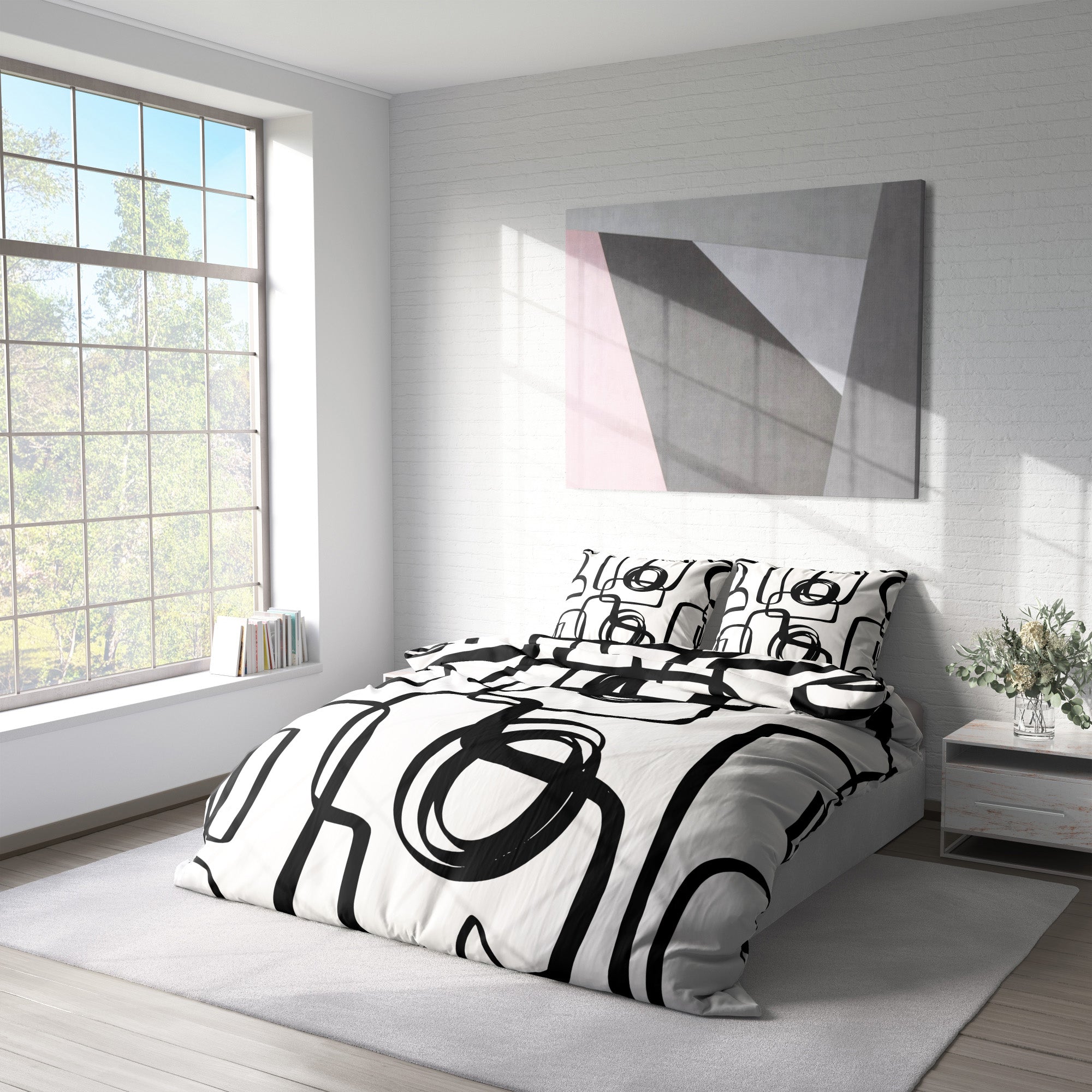 Geometric Black White Mid Century Modern Cotton Duvet Cover Set KUMASA –  Shapes Decor