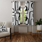 Abstract Geometric Black White Mid Century Modern Blackout Window Curtains KUMASA - 2 Panels