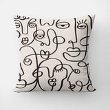 Abstract Faces Black Off-White Line Art Boho Throw Pillow Cover CARA