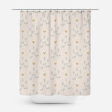 Wild Flowers And Gold Hearts Beige Farmhouse Shower Curtain ILONA