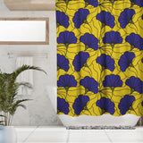 African Kitenge Yellow Navy Blue Floral Ethnic Shower Curtain MAKENA